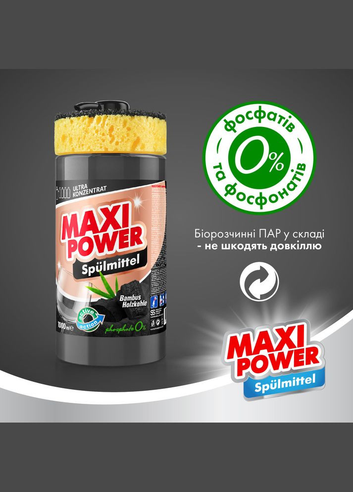 Средство для мытья посуды Черный уголь 1л Maxi Power (342113826)
