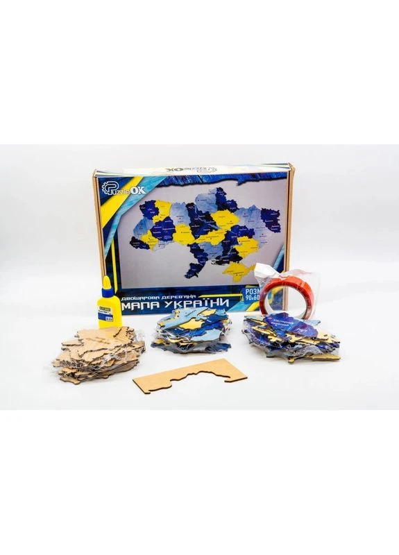 Деревянный пазл "Карта Украины" Арт-60906 сине-желтый 60х90 см PuzzleOK (378269191)