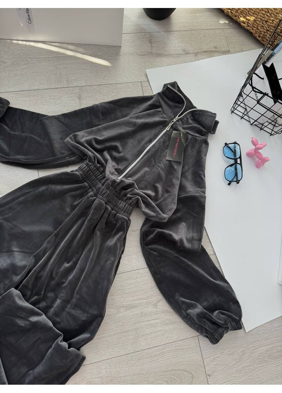 Комбінезон велюровий пояс резинка,блискавка на грудях Україна графітовий