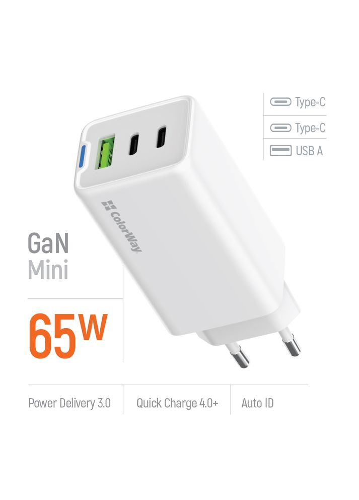 Сетевое зарядное устройство для GaN Mini 65W PD Port PPS USB (USB-2C1A) White (CW-CHS058PD-WT) Colorway (336957381)