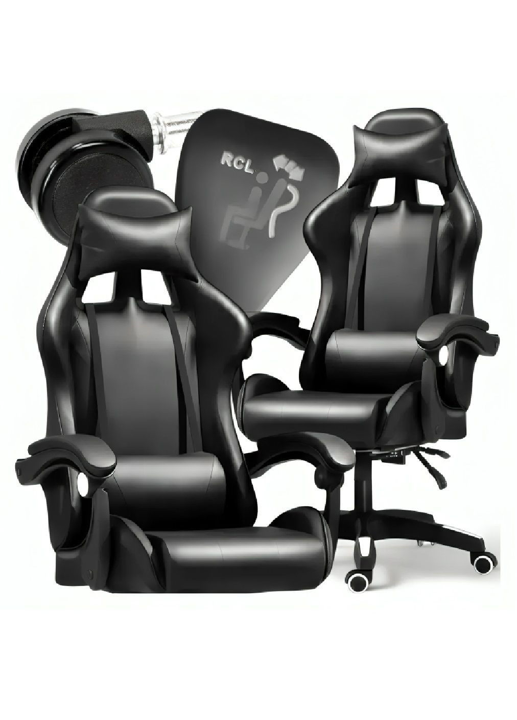 Ігрове офісне регульоване крісло з екошкіри з анатомічною формою підлокітниками знімними подушками (481281-Prob) Чорне Unbranded (359701915)