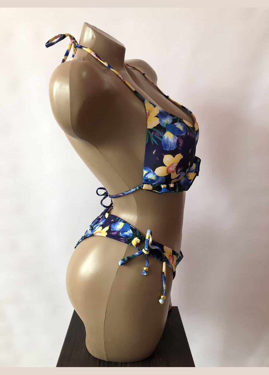 Синій літній жіночий роздільний купальник на зав'язках (6-57) No Brand