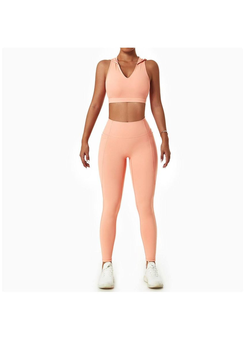 Спортивный костюм без пуш-ап (топ с капюшоном и леггинсы) пудрового цвета, размер M Trends (330756822)
