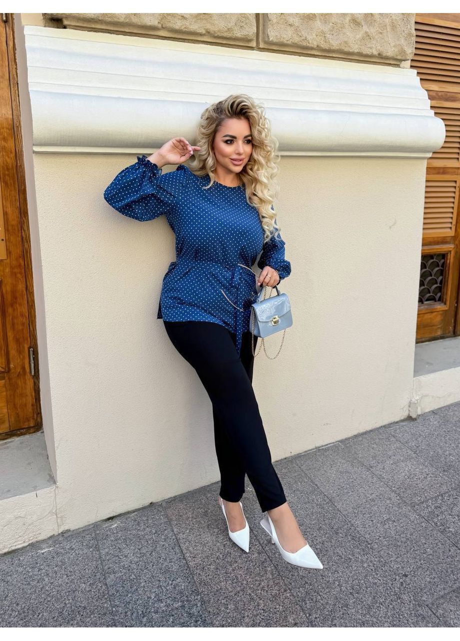 Синяя блузка женская в горошек No Brand