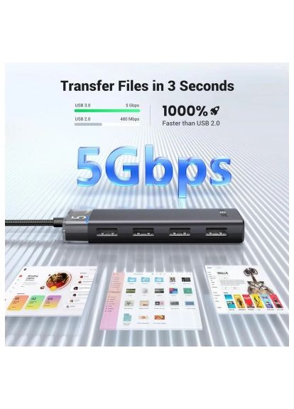 Концентратор (15548) Ugreen USB 3.0 to 4xUSB 3.2 Gen1 CM653 black (366651251)