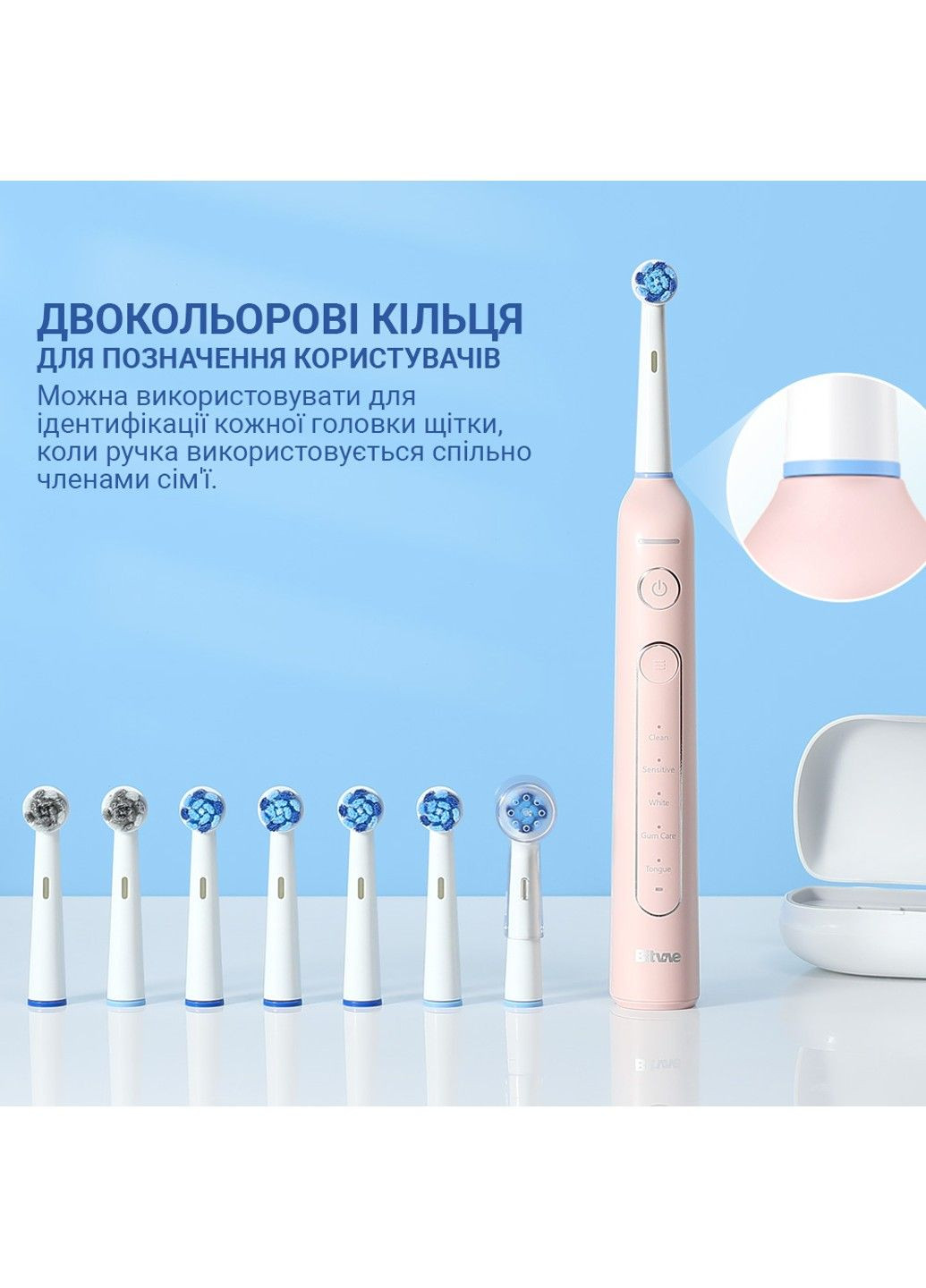 Электрическая зубная вращающаяся щетка R2 с футляром и 8 насадками Pink Bitvae (304180024)