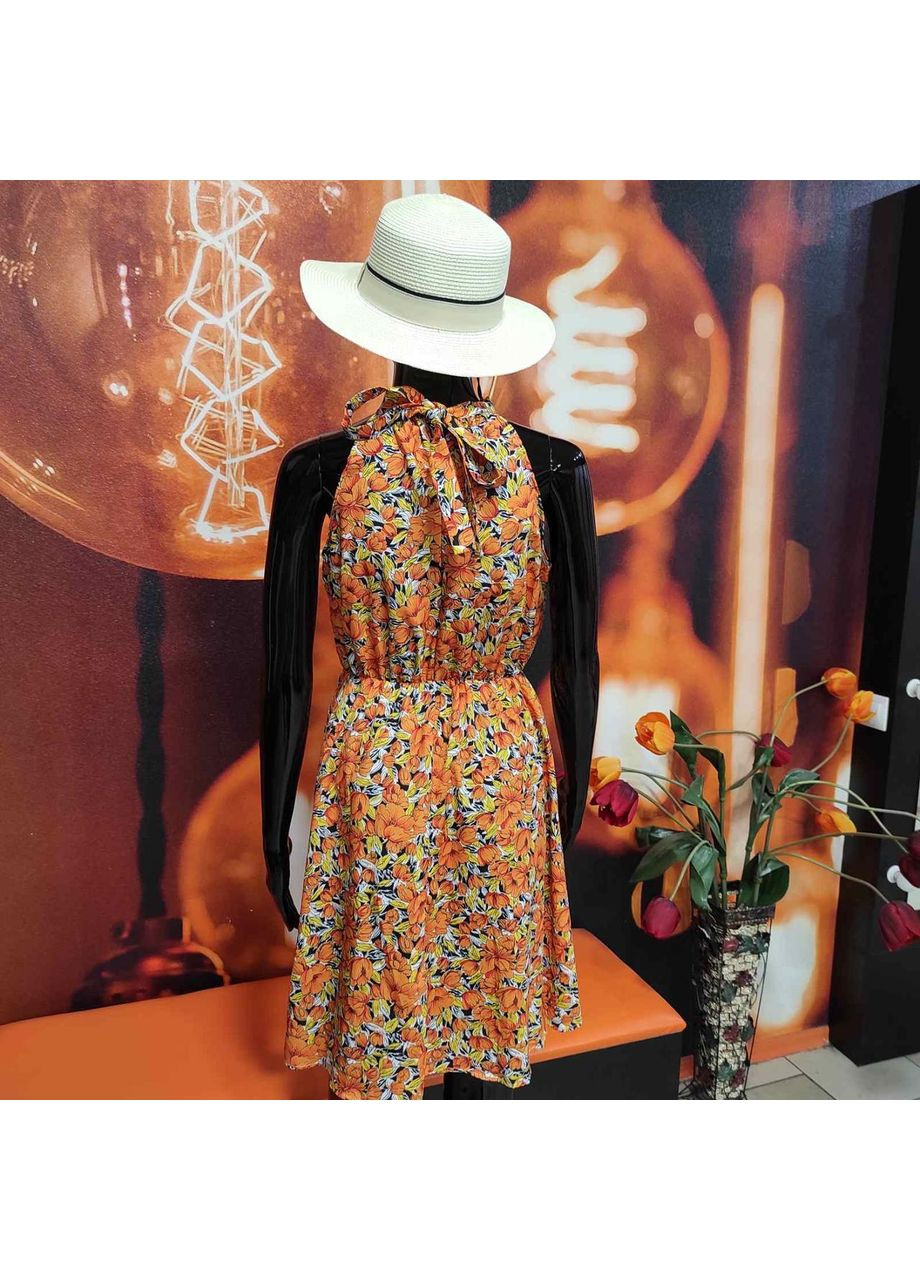 Комбінована кежуал сукня літня квіти американка коротка гумка м помаранчеве No Brand