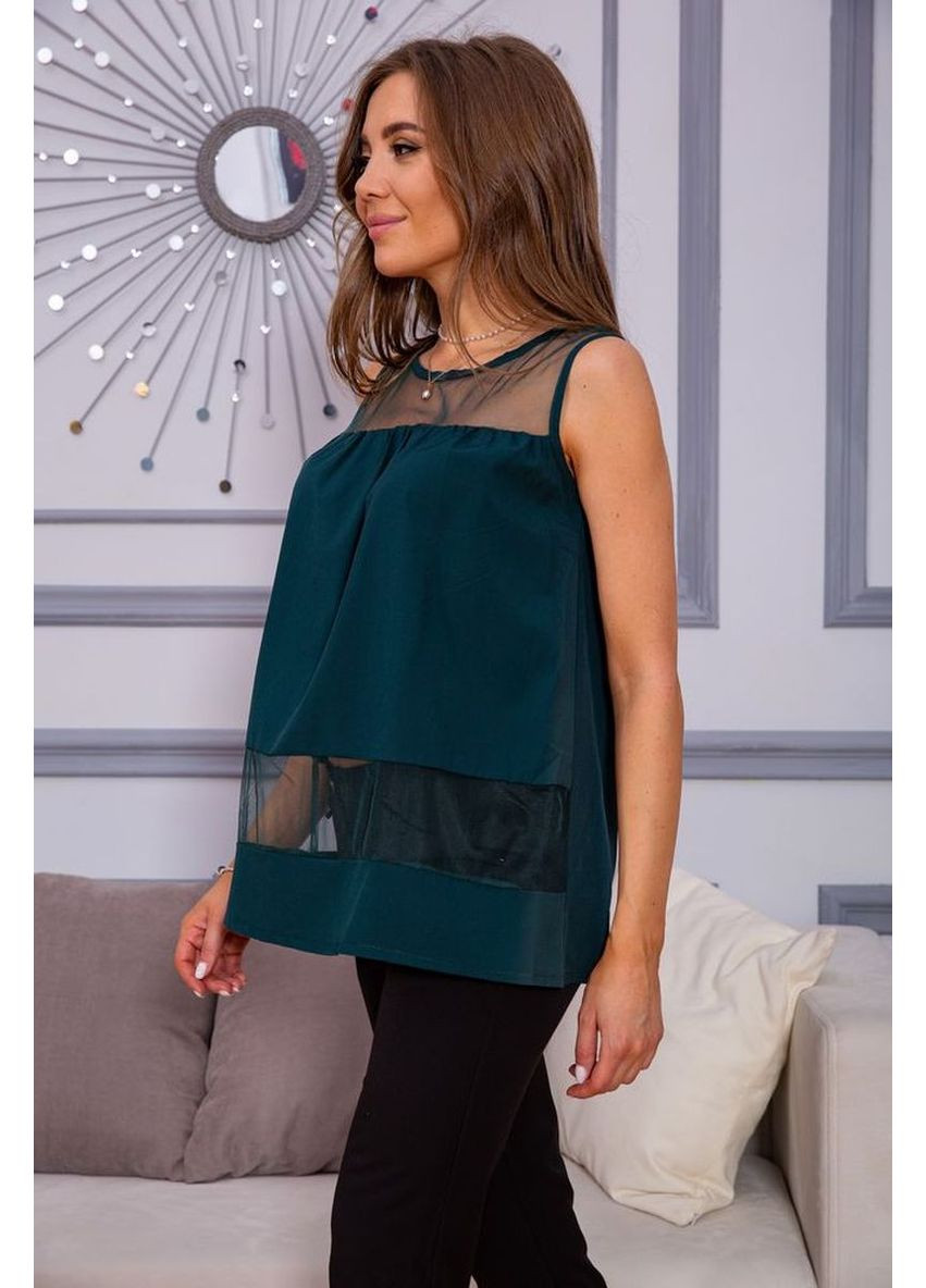 Темно-зелена літня шифонова блуза, з сіткою темно-зеленого кольору, 172r015 Ager