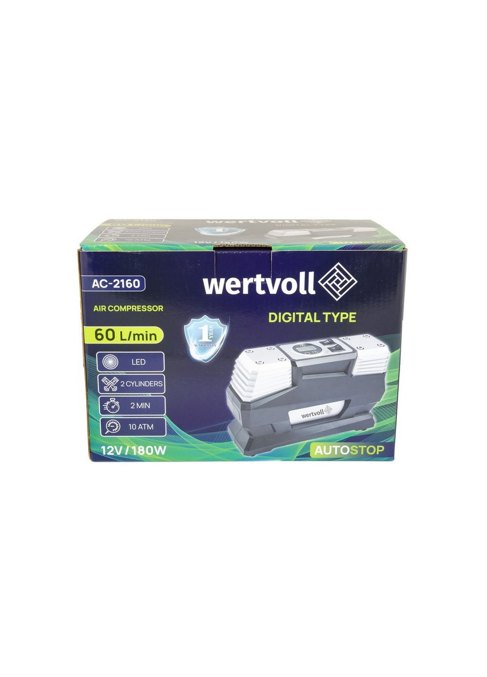 Компресор автомобільний двопоршневий GM 12 V 150 PSI 15 A 180 Вт 60 л/хв. сумка (AC-2160) Wertvoll (317196199)