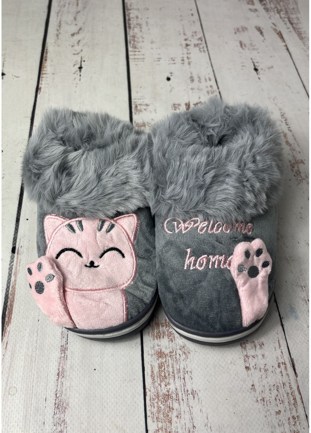 Серые тапочки домашние для девочки серо-розовый (1216-2) Lion