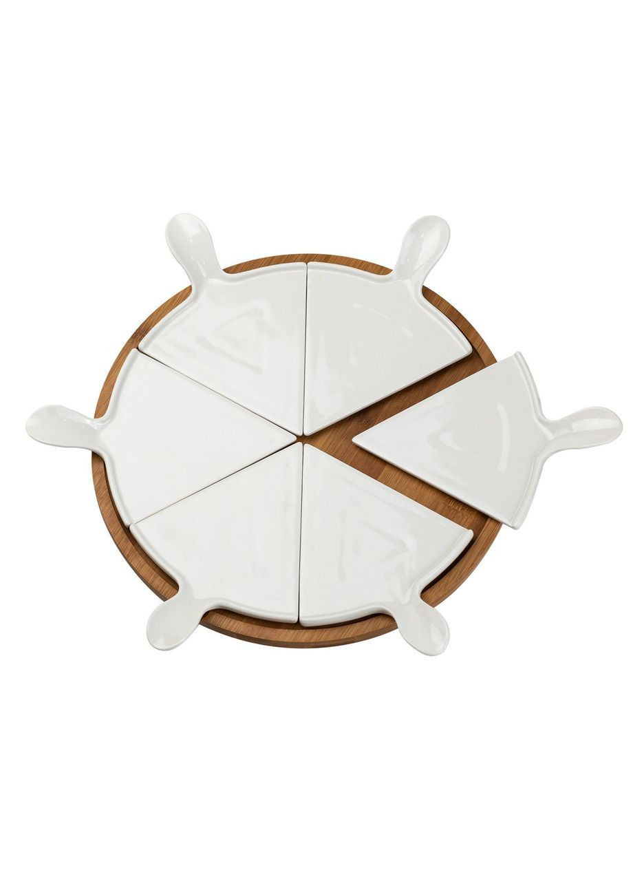 Тарілка для піци 28 см порцелянова обертається, бамбукова основа HP1248 Yiwu (368767047)