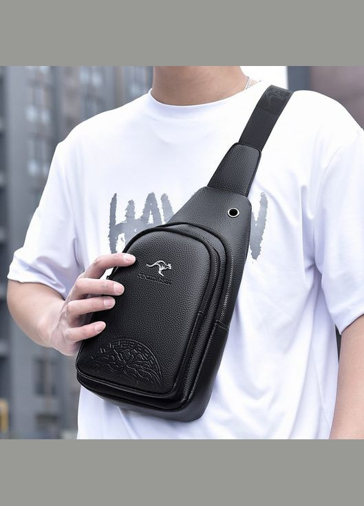 Мужская бананка слинг на грудь Junzidaishu кросс боди сумка Кенгуру черная Eton (328267033)