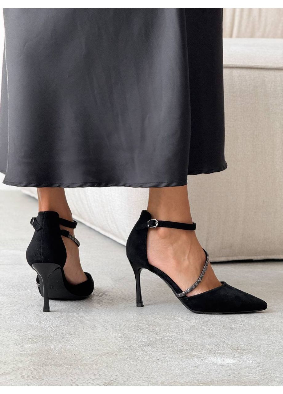 No Brand Жіночі туфлі зі зручною шпилькою еко замш чорний колір з ремінцем туфлі-човники чорний з, — демісезон (350933879)