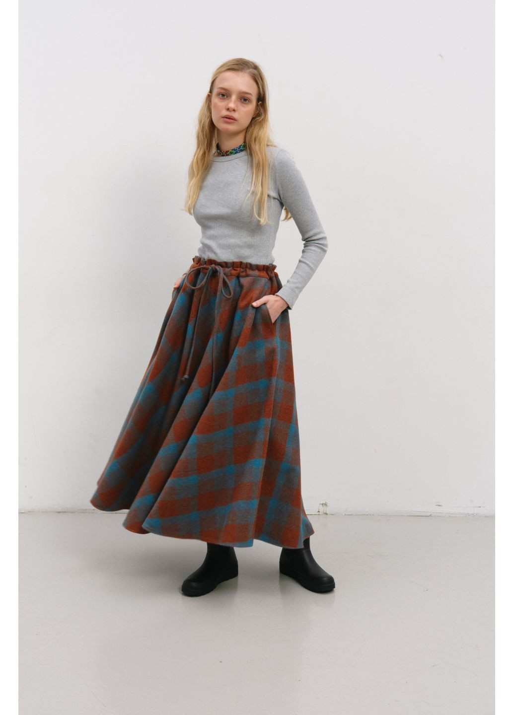 Коричневая теплая юбка клетчатая SYNONYMS