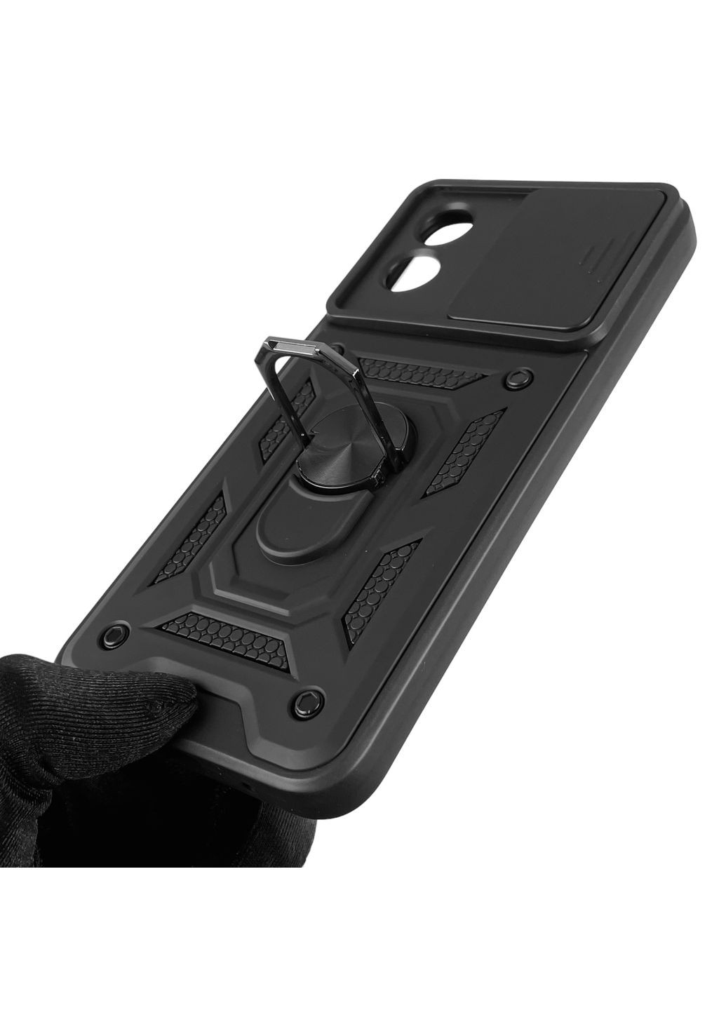 Чохол для G Play 4G (2024) броньований з кільцем зі шторкою на камеру на моторола г плей чорний rg1 Motorola (366023112)