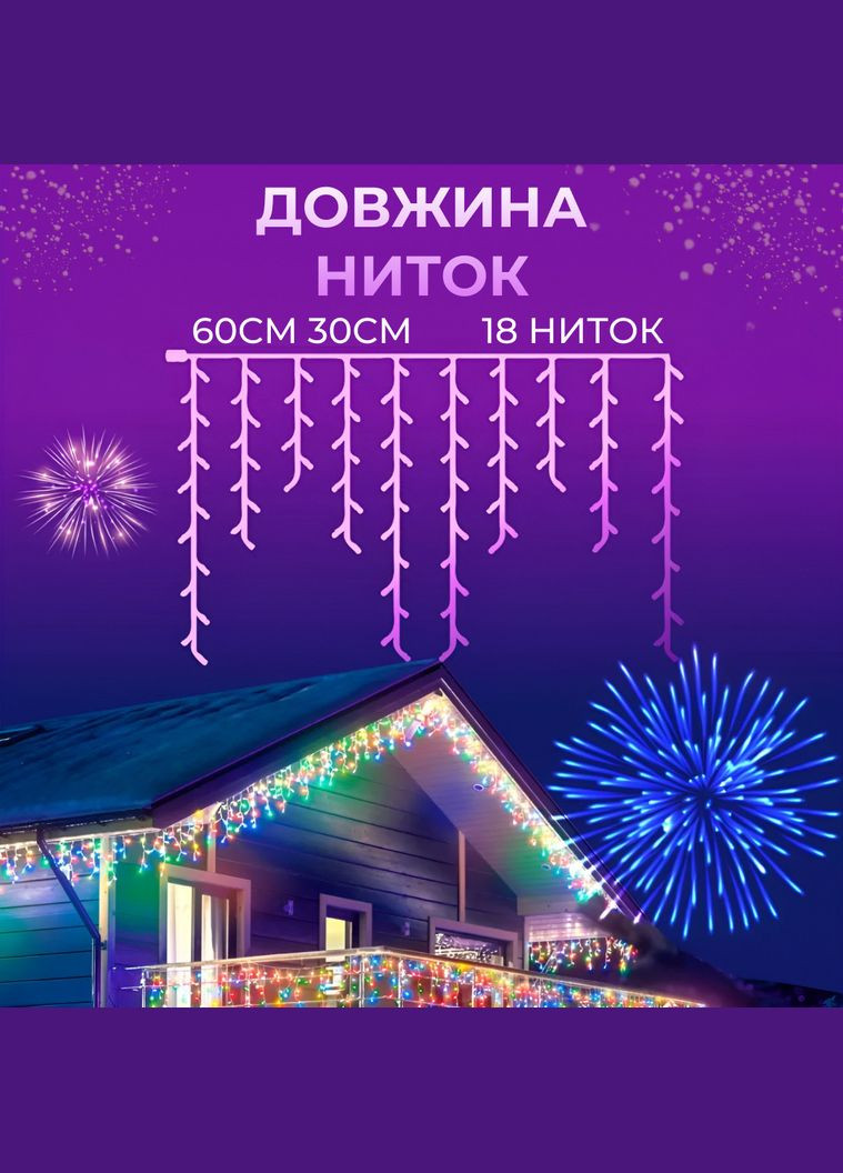 Гірлянда вулична світлодіодна 90 LED 3 метри білий дріт бахрома 18 ниток 3МWML Garlando (353502083)