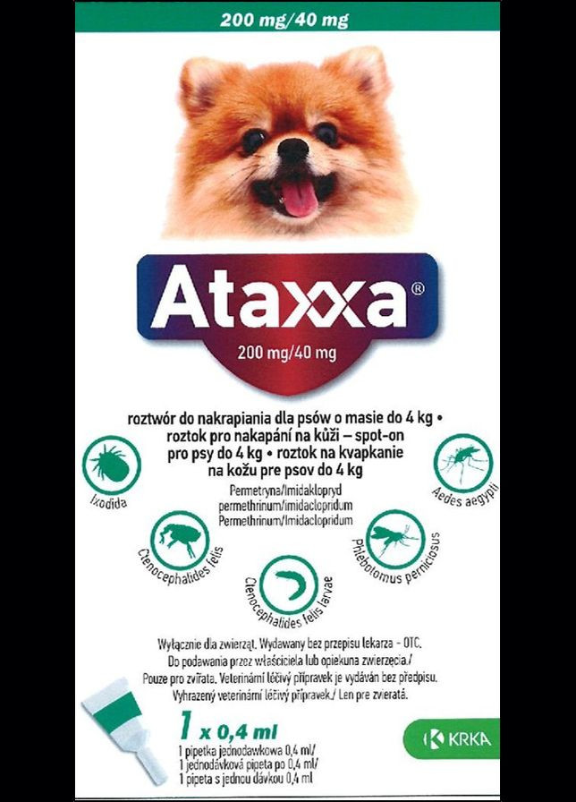 Капли от блох и клещей КРКА Атакса спот он 0.4 мл для собак весом до 4 кг (5909991257149) KRKA (279562707)