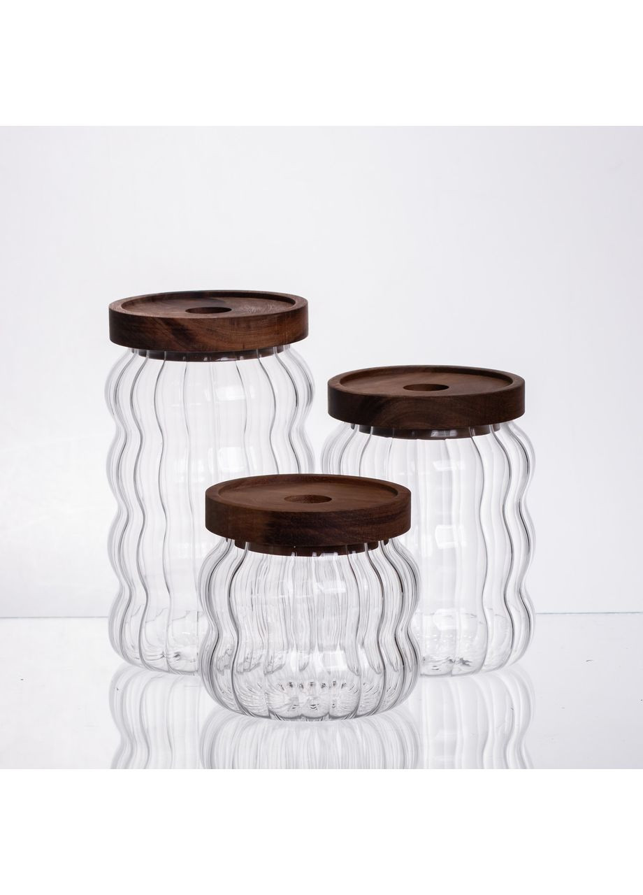 Набор банок для хранения с бамбуковыми крышками 400/600/800 мл 64486-13 (A-047320) Yiwu (370381837)