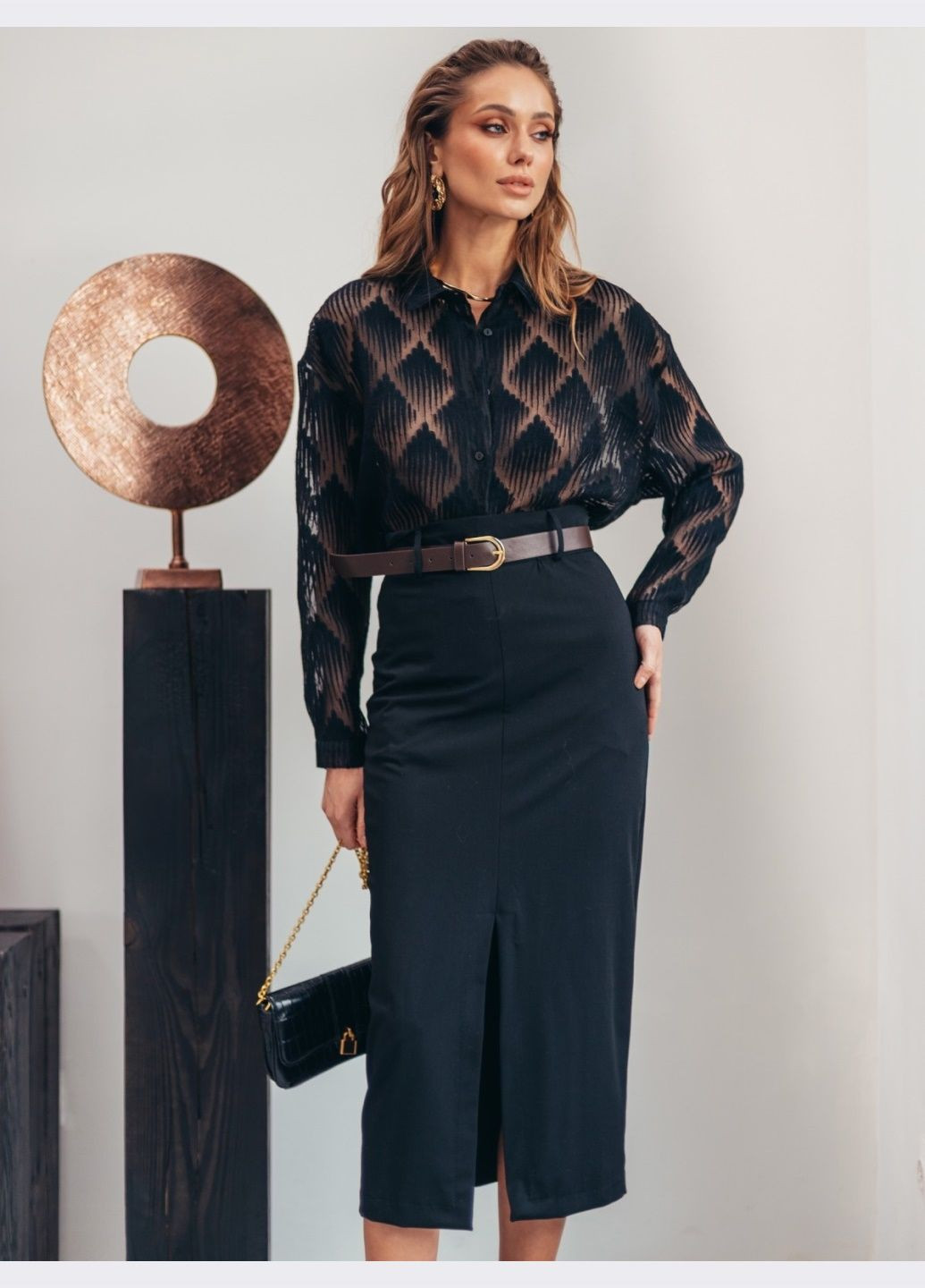 спідниця-олівець із розрізом спереду чорна Dressa (332052095)