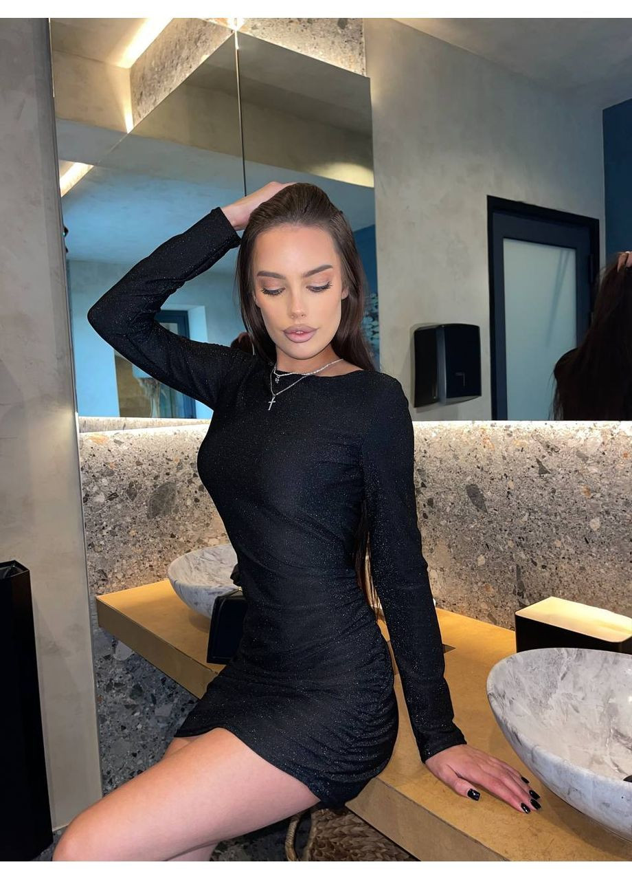 Чорна святковий сяюча сукня міні зі збірками та пуш-ап ефектом MonCher