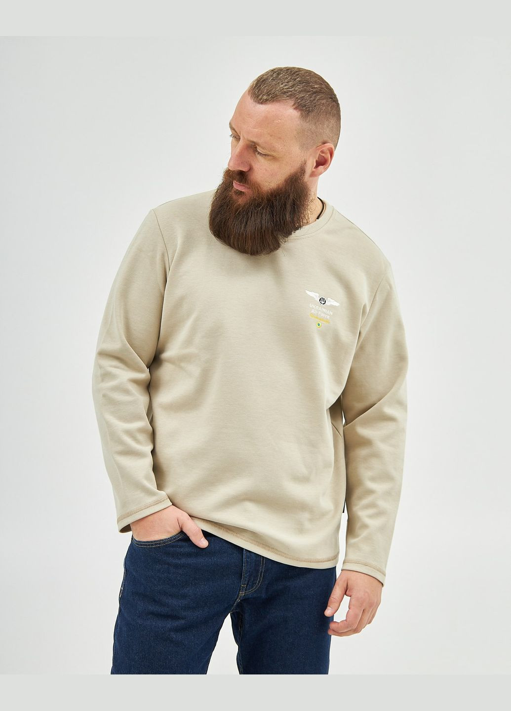 Бежевый джемпер с вышивкой ukrainian air force Olymp (363132804)