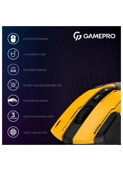 Мышь GM300Y USB Yellow/Black (GM300Y) GAMEPRO (396695971)