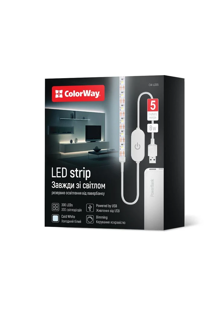 Світлодіодна стрічка LED 5м з живленням від USB (CW-LD05) Colorway (315138267)