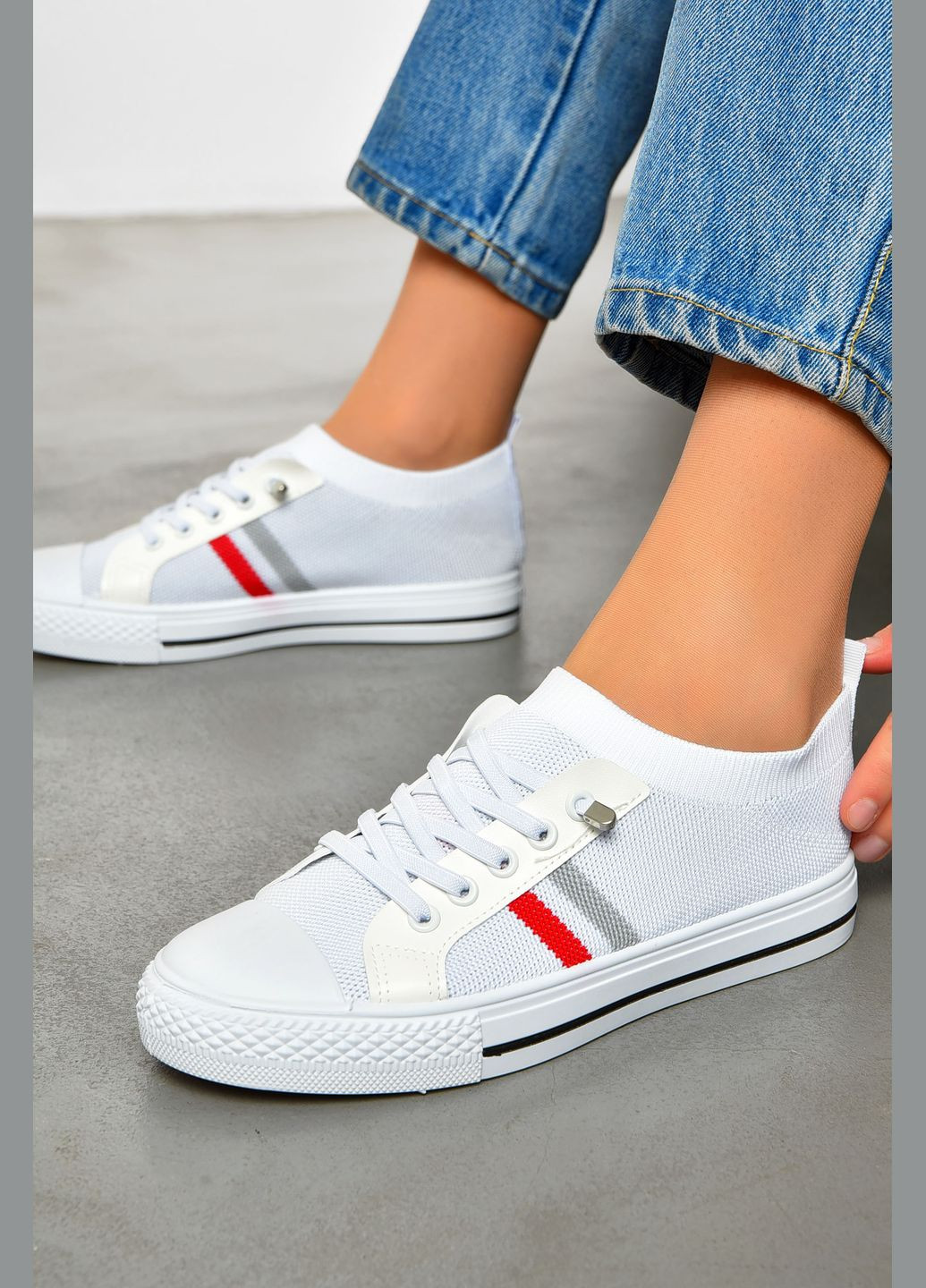 Белые кеды женские белого цвета на шнуровке текстиль Let's Shop