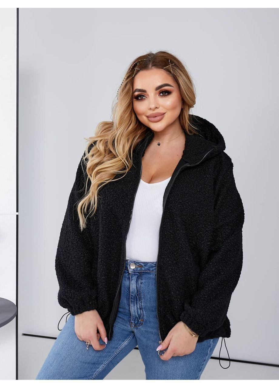 Черная демисезонная женская куртка тедди, без подкладки No Brand