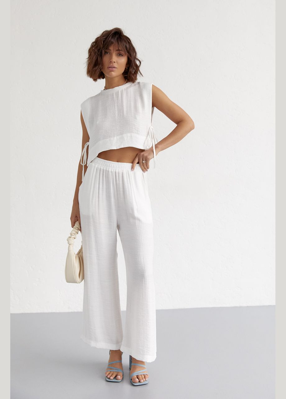 Літній жіночий костюм із брюками та топом із зав'язками - зелений колір M (sku_9472) No Brand (327820288)