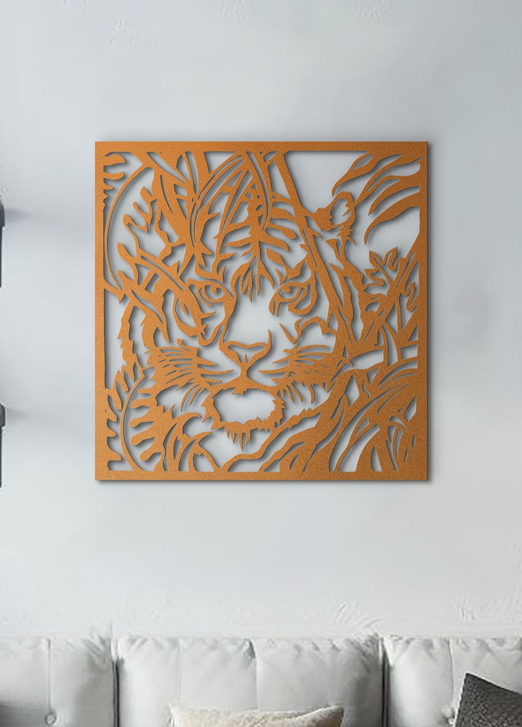 Сучасна картина для інтер'єру, сучасний декор стін "Полювання тигра", мінімалістичний стиль 70х75 см Woodyard (292112003)