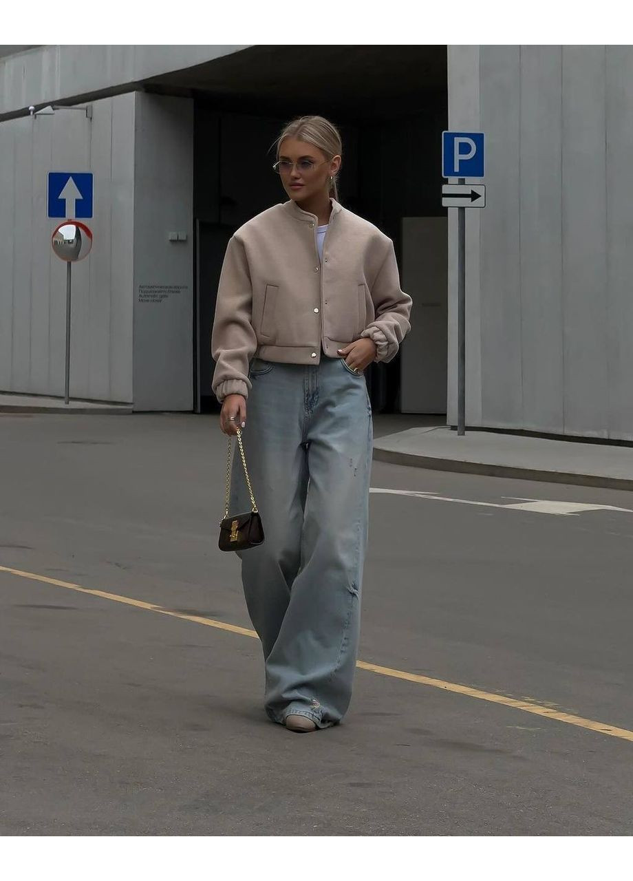 Бежеве демісезонне Пальто-бомбер з кашеміру "Міський хіт сезону" | Розмірна сітка в описі пальто-сорочка DK/DL Мода без кордонів