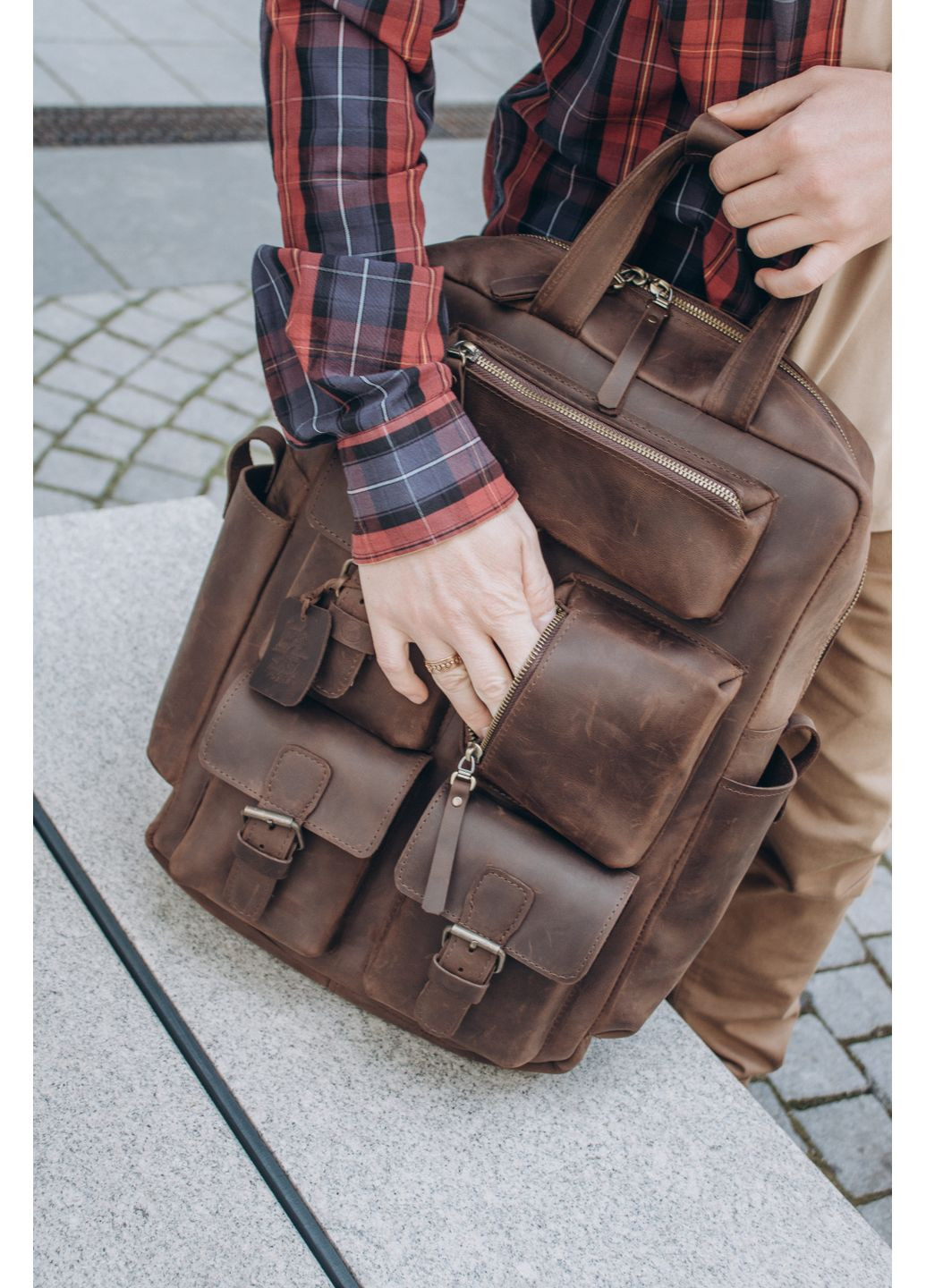 Місткий коричневий рюкзак Джейкоб із натуральної телячої шкіри Sharky Friends (351505481)