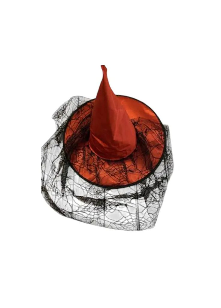 Шапка відьми з вуаллю Хелловін one size червоно-чорний Jannet Капелюх (360920686)