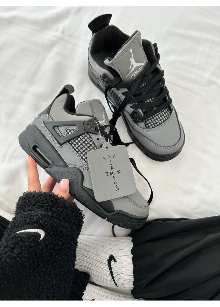 КРОССОВКИ ЖЕНСКИЕ NIKE AIR JORDAN 4 X CACTUS JACK GREY BLACK НАЙК АИР ДЖОРДАН No Brand серые демисезоны (368647187)
