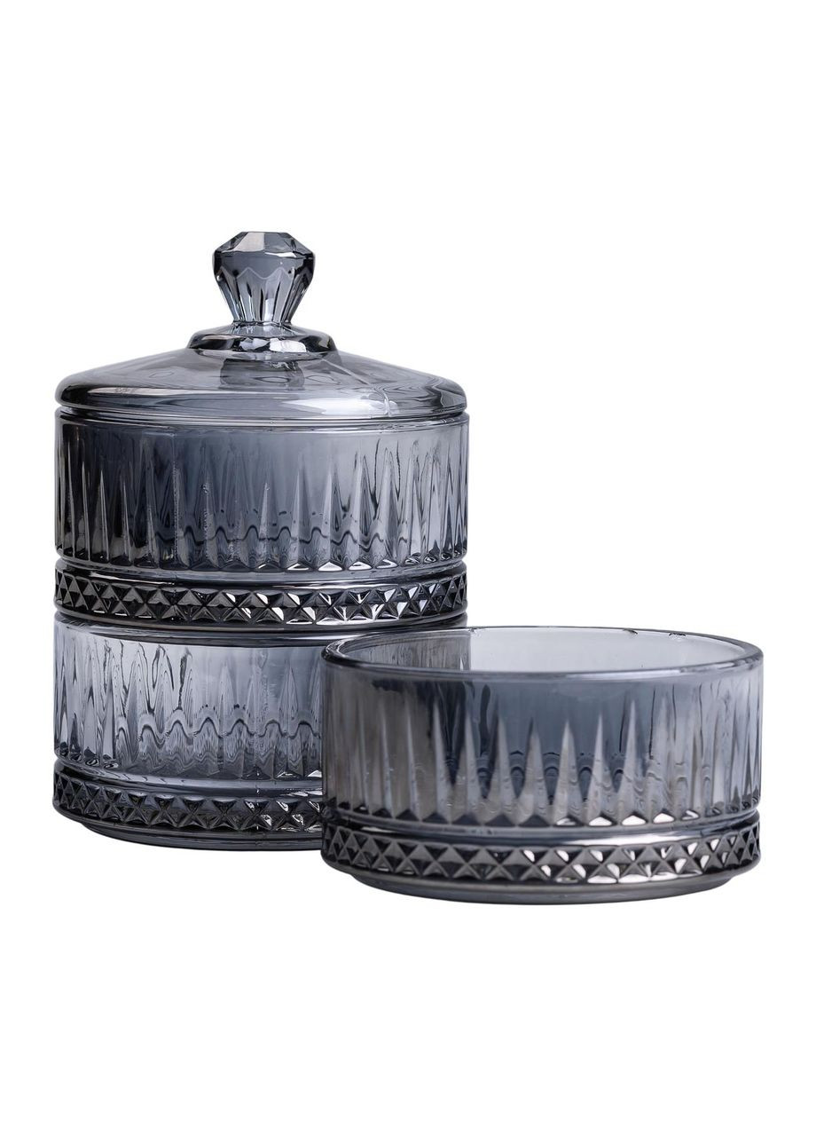Цукерниця трирівнева з кришкою скляна ребриста, сірий Yiwu (326599338)