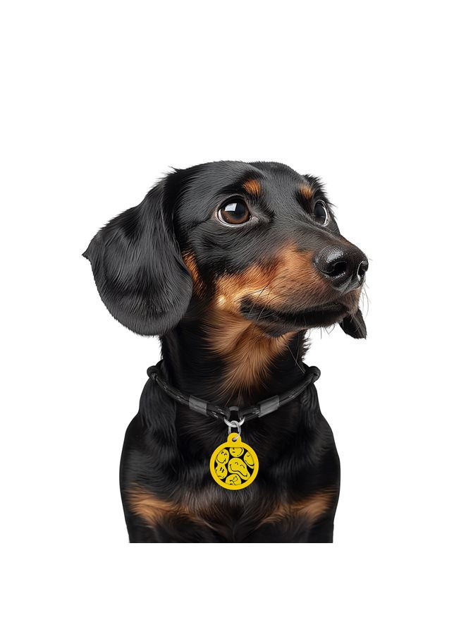 Адресник для собак металевий Smart ID з QR паспортом, малюнок "Смайли на чорному", коло, Д 25 мм WAUDOG (330245315)