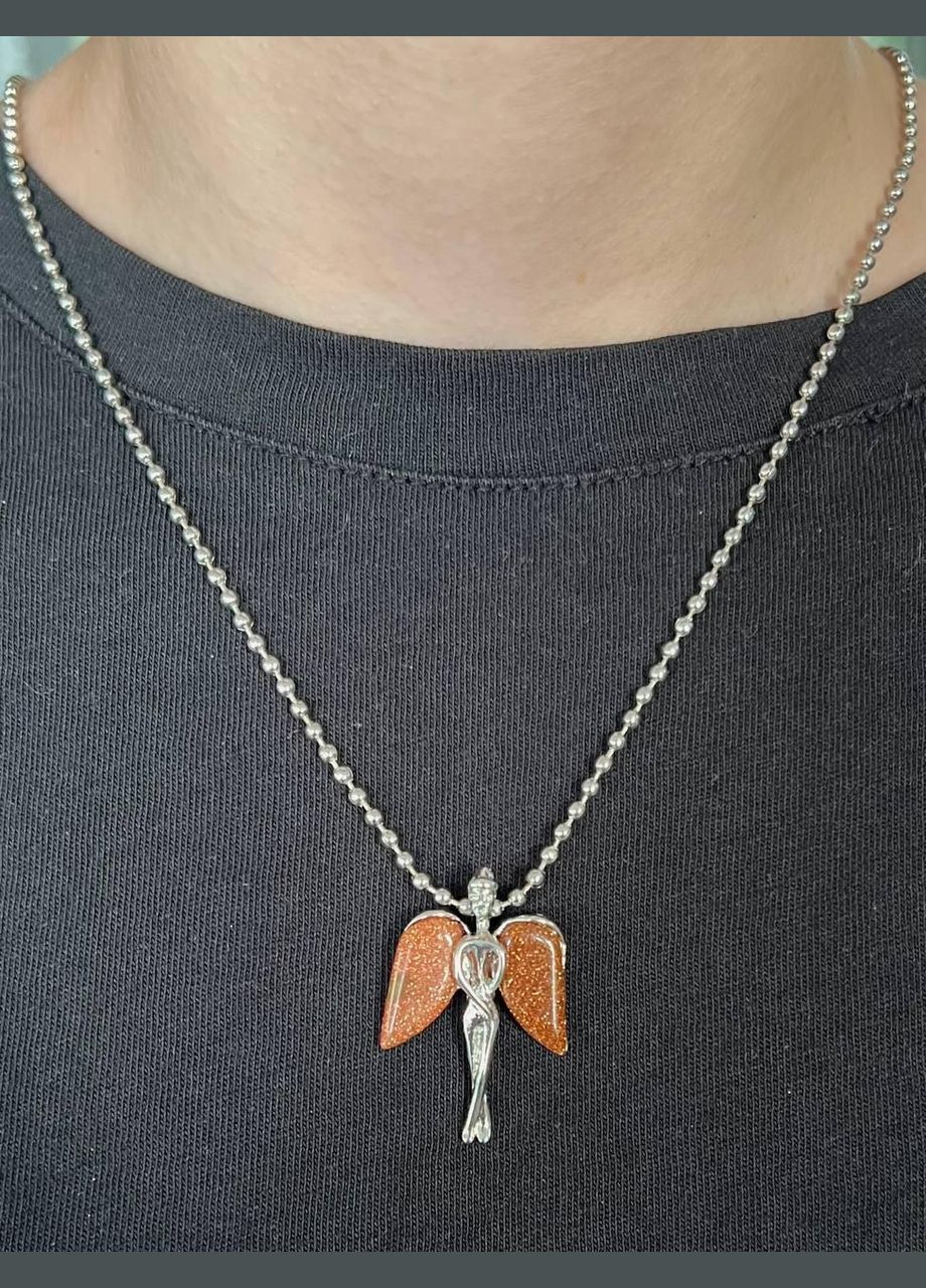 Підвіска Ангел зі вставками з натурального каменю Авантюрин золотий пісок на ланцюжку в подарунковій коробочці Овен (331291801)