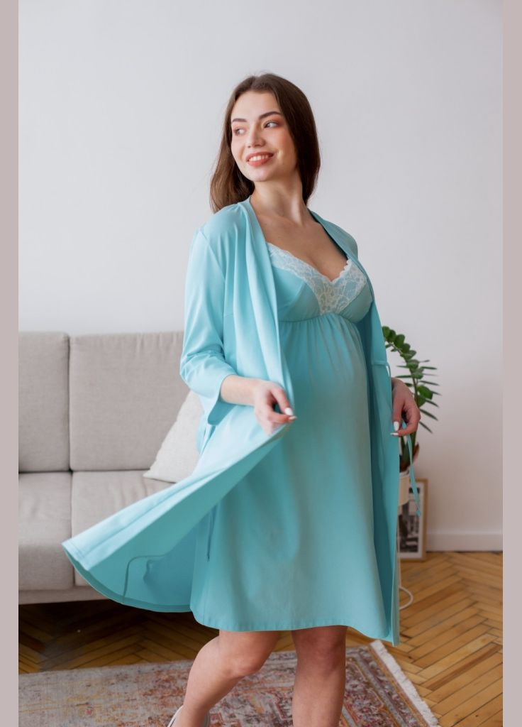 Бірюзовий халат для вагітних та годуючих мам трикотажний Юла мама (306543456)