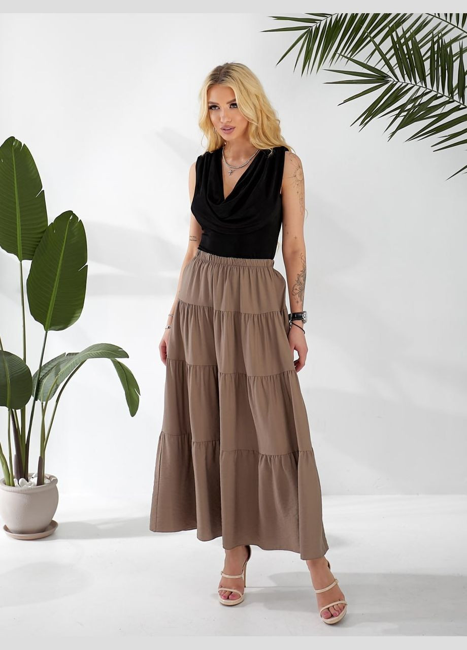 Бежевая повседневная однотонная женская юбка с воланами Avanti