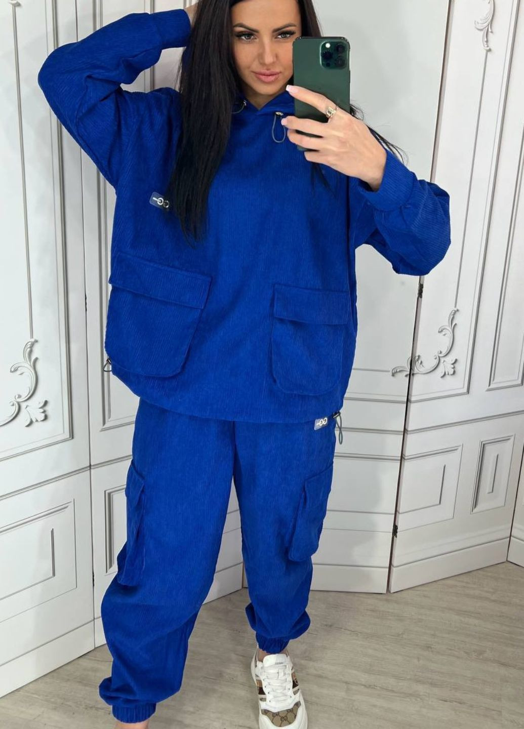 Вельветовый оверсайз костюм с капюшоном и накладными карманами. Україна (322265125)