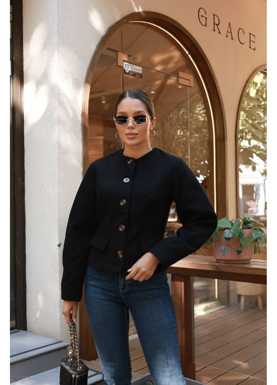 Черный женский женский пиджак из кашемира No Brand однотонный - всесезон