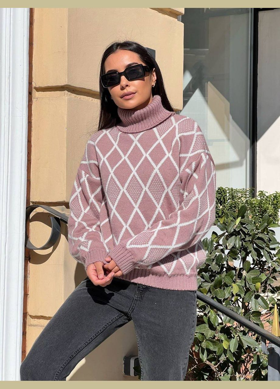 Розовый демисезонный женский свитер с горловиной Fashion