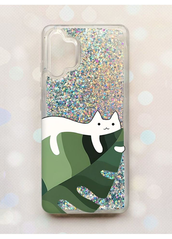 Чохол з плаваючими блискітками Samsung Galaxy A32 Срібний:: Кіт на листку (принт 367) Creative (360692171)