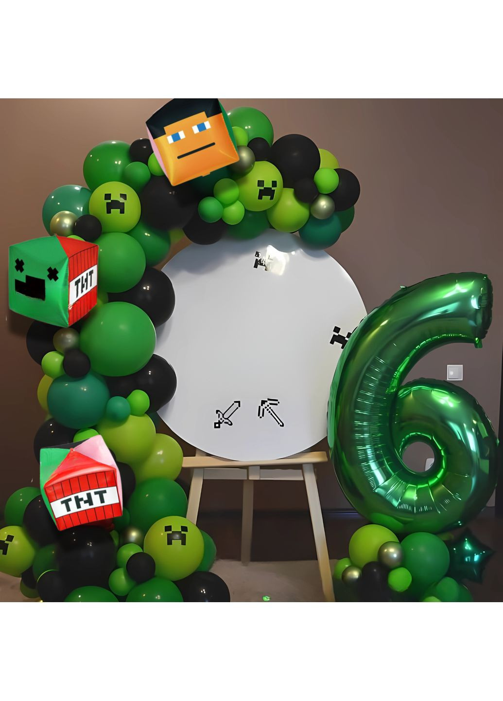 Набір 80 куль для фотозони з цифрою на вибір Майнкрафт Будинок на дереві Зелений і чорний No Brand (360559877)