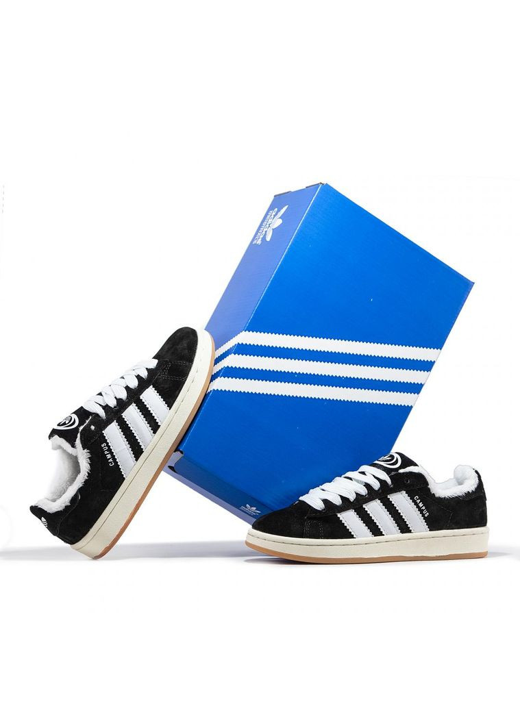 Чорні Зимовий кросівки чоловічі adidas campus 00s black white fur адідас кампус No Brand