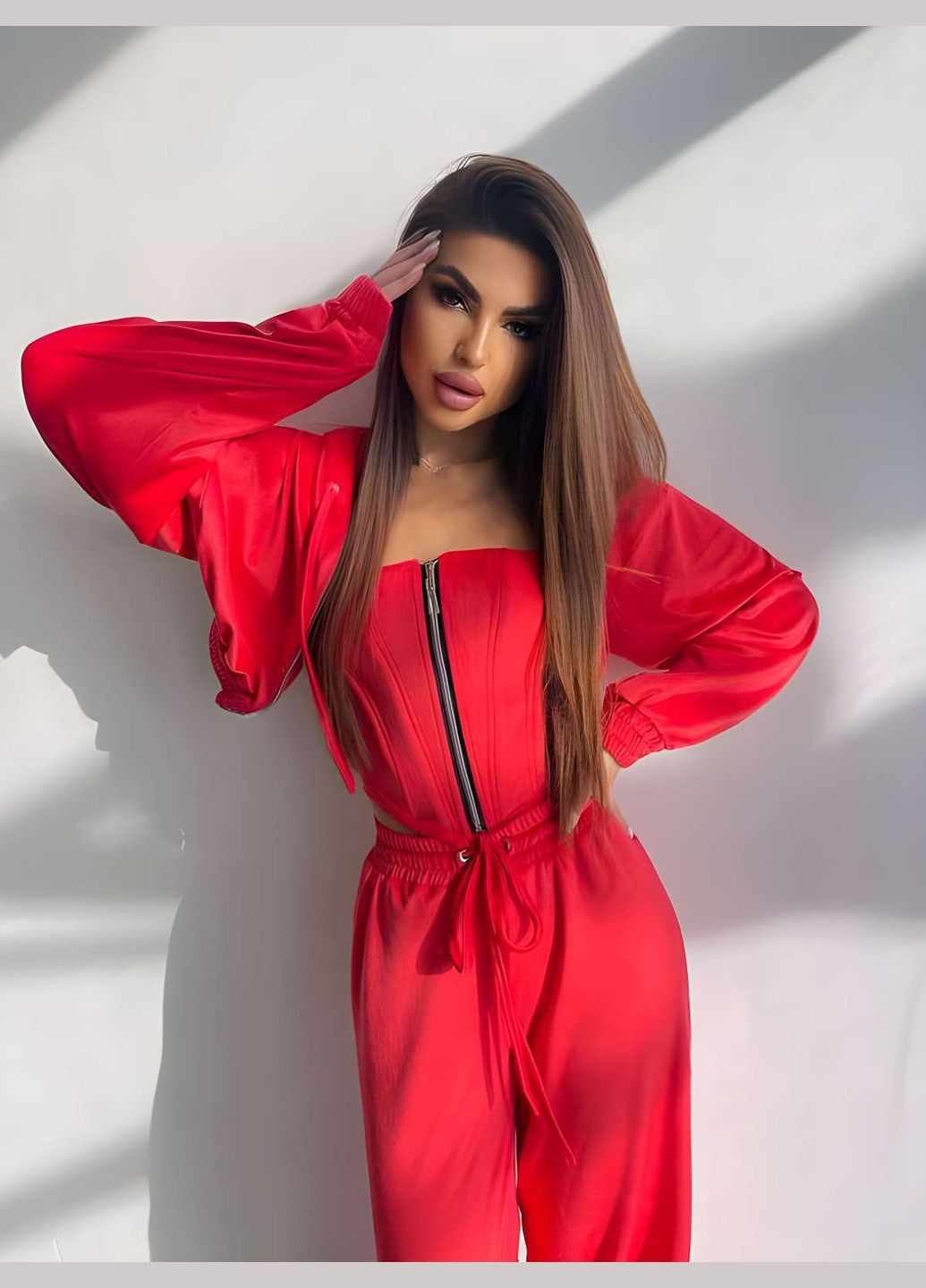 М'який велюровий костюм трійка з корсетом, жіночий спортивний костюм на весну з... No Brand (331283900)