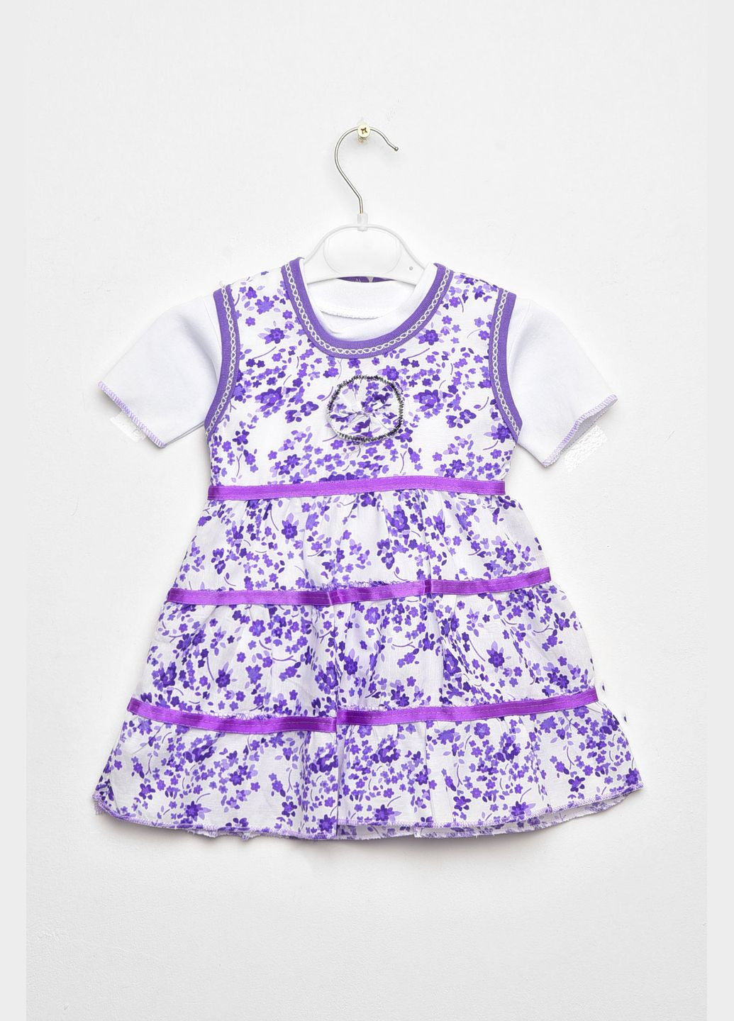 Белый летний костюм детский для девочки бело-фиолетового цвета сарафан+футболка с платьем Let's Shop