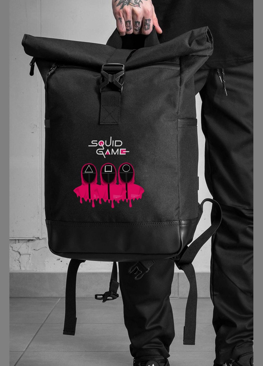 Повседневный Рюкзак Роллтоп Школьный Для Мальчика С Принтом Squid Game Without (348059225)