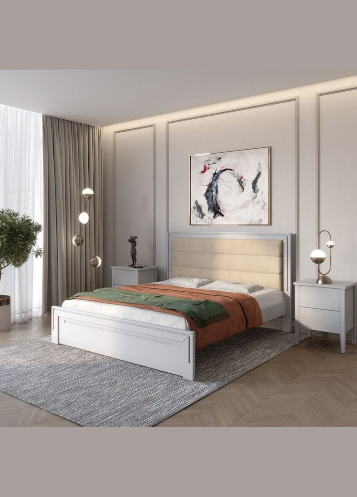 Полуторне дерев'яне ліжко Торонто Т5 (RAL7040)/Аляска 23 (бежевий) 120х200 см (MBG-10648) Mebigrand (366083456)